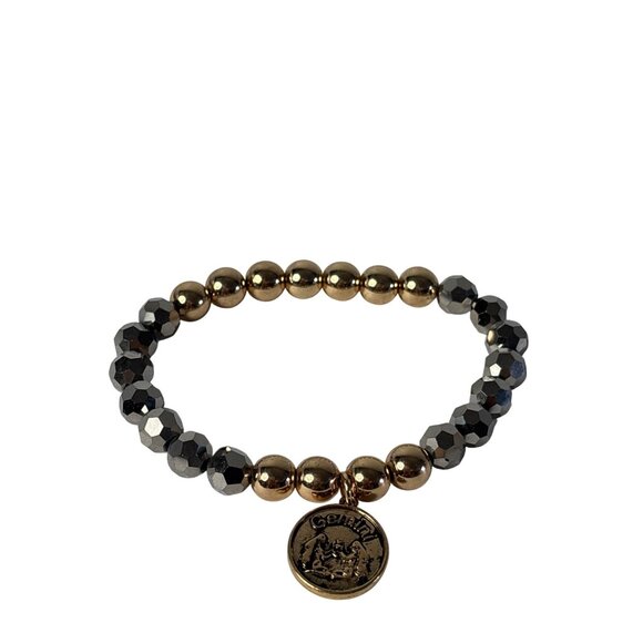 Gemini Bold Charm Stretchy Bracelet With Goldtone and Grey Beads - Picture 1 of 5